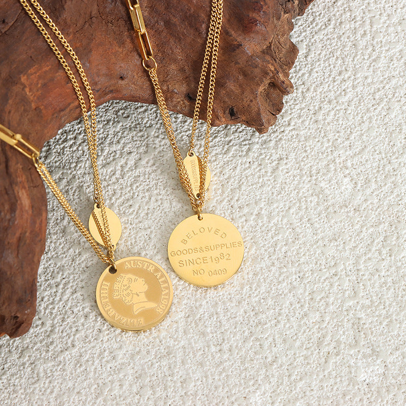 Stylish Geometric Titanium Steel Necklace with Double-Layer Design