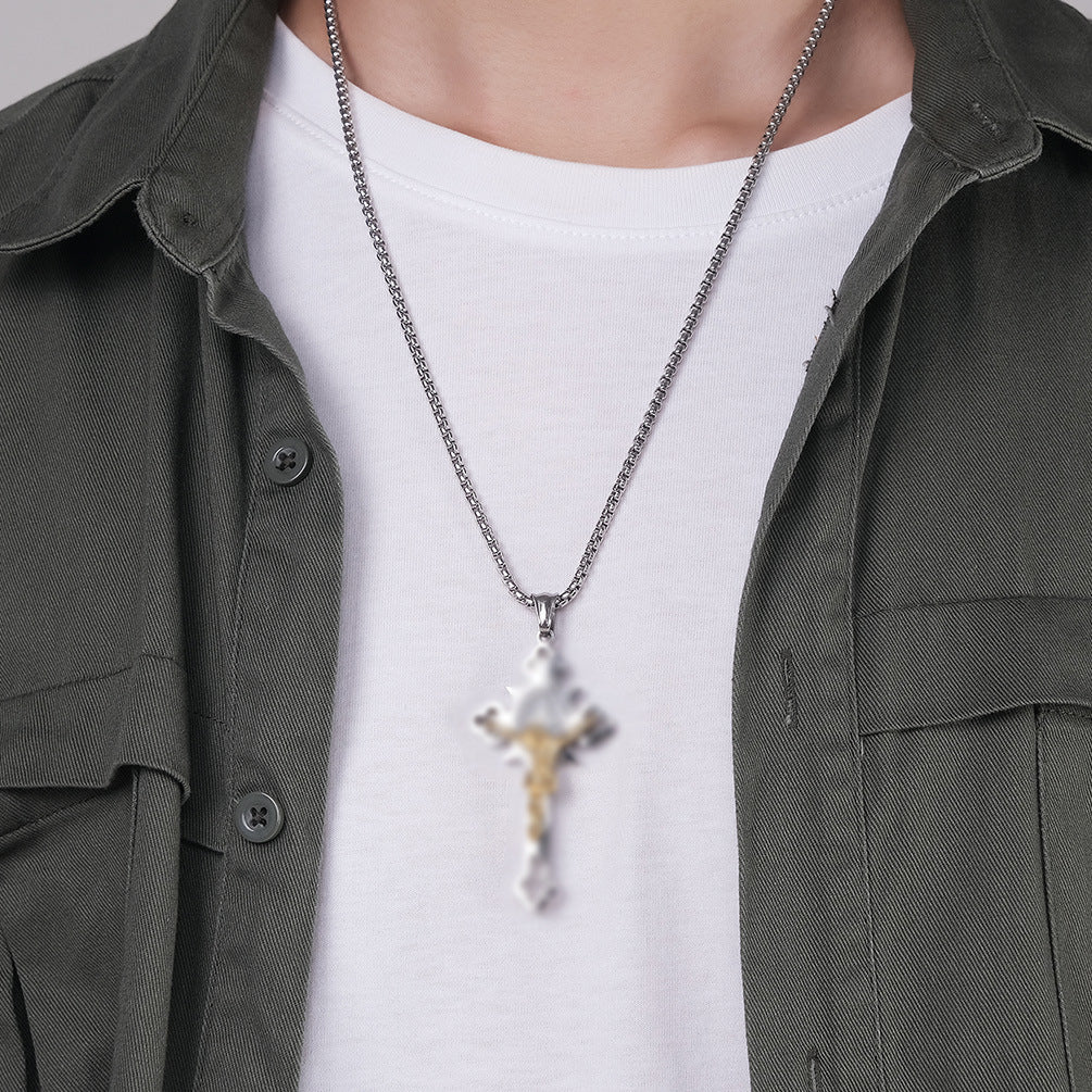 Steel Necklace - Elegant Cross Pendant For Men