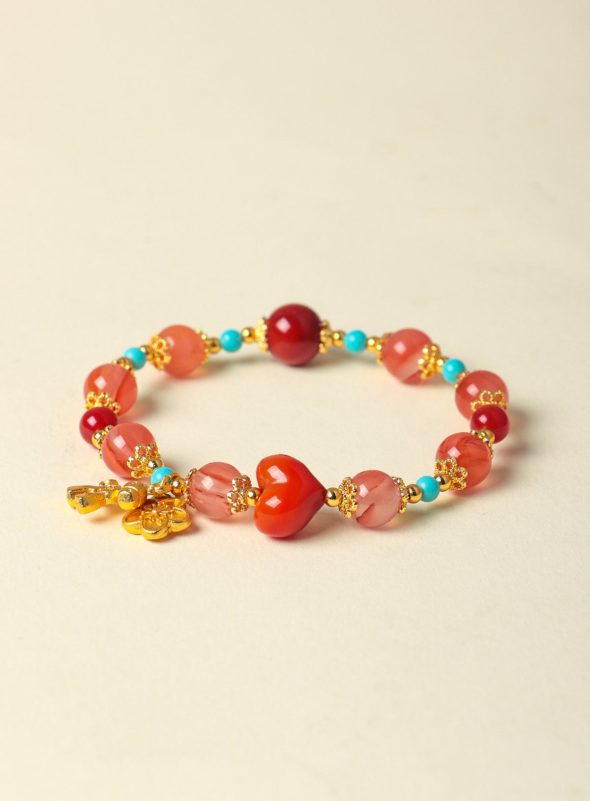 Red Agate & Turquoise Horse-Year Bracelet
