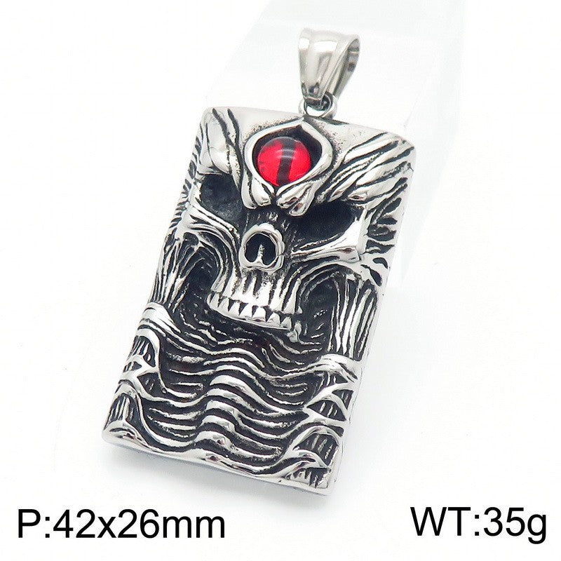 Gothic Skull Titanium Steel Pendant with Retro Devil's Eye for Halloween Decor