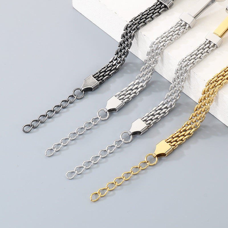 Hollow Woven Mesh Chain Design Nail Stainless Steel Men's Bracelet