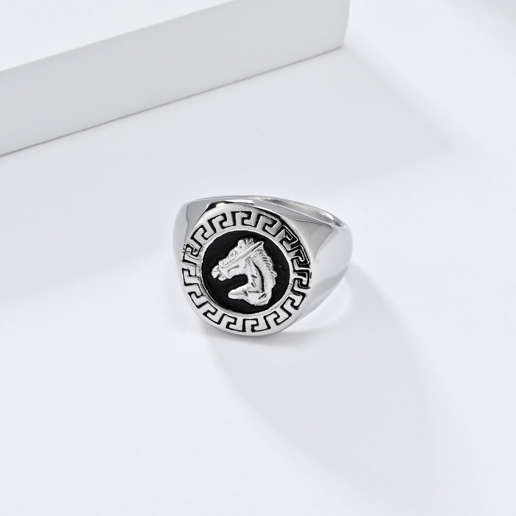 Planderful Horse Head Titanium Steel Ring For Men Retro Hip Hop Style Everyday Genie Collection Sizes 7 To 13