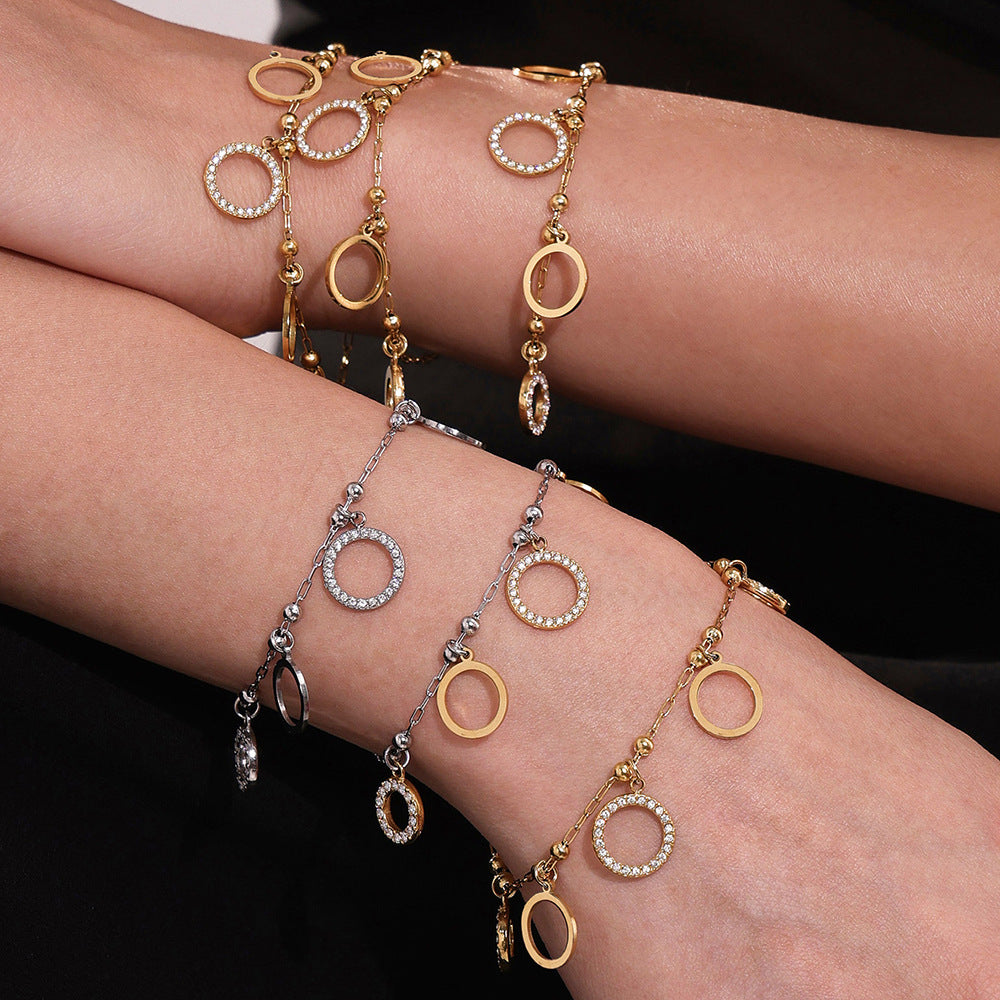 Planderful Zircon Circle Bracelet Women Stainless Steel