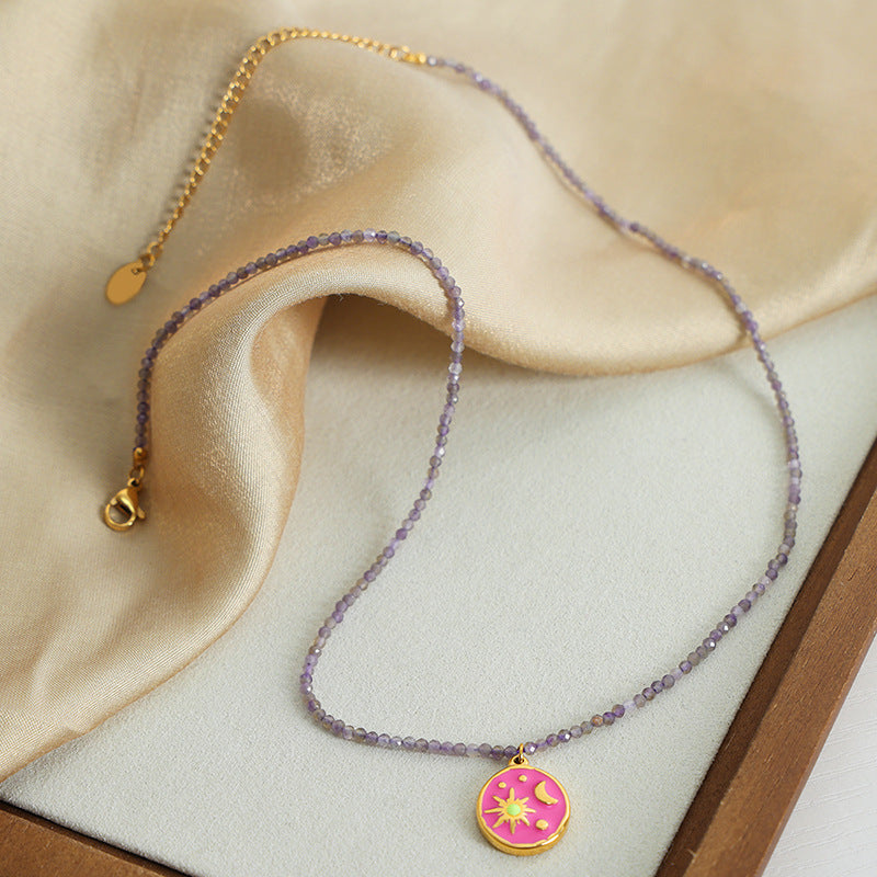 Celestial Legends Gold-Plated Pendant Necklace with Natural Stone Beads