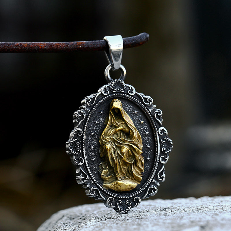 Titanium Steel Grim Reaper Skull Pendant - Retro European and American Magic Mirror Jewelry for Men