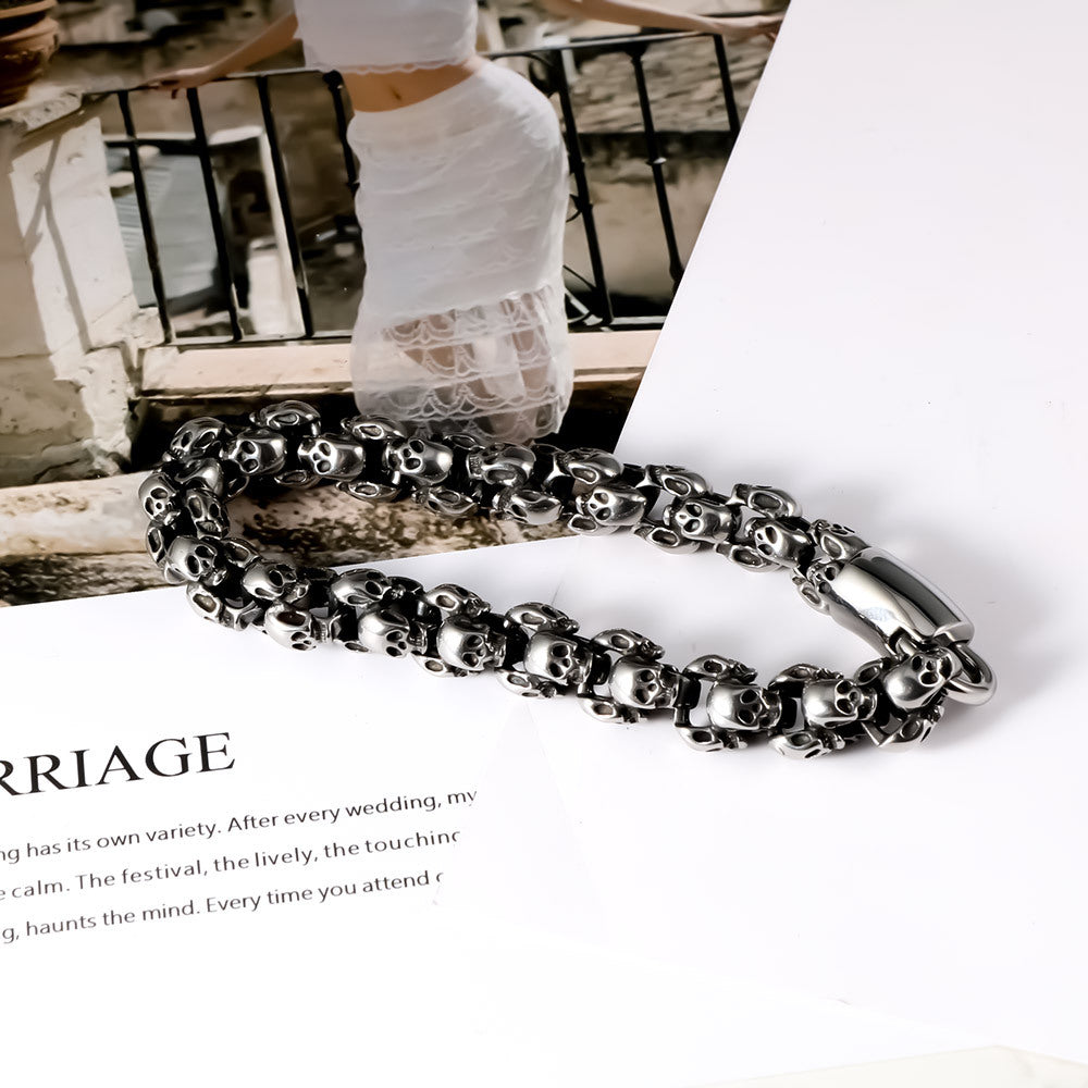 Retro Skull Titanium Steel Mens Bracelet Ghost Head