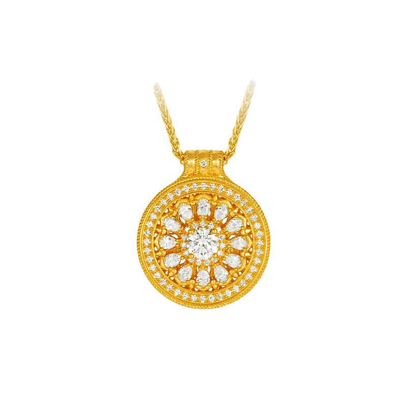 Guochao Hollow Auspicious Eight Treasures Compass Necklace Women's S925 Sterling Silver Clavicle Chain