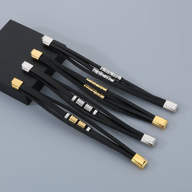 Planderful Leather Bracelet For Men Magnetic Buckle Everyday