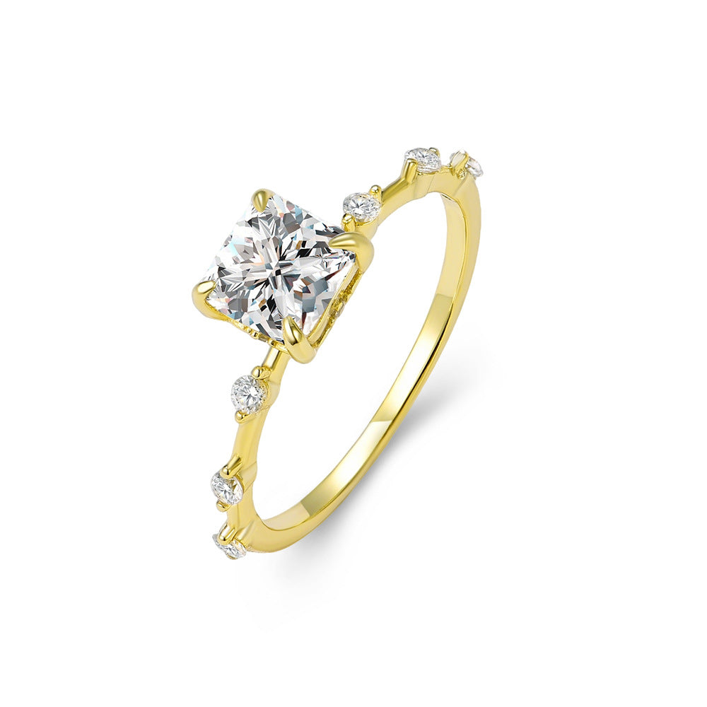 S925 Sterling Silver Princess Square Zircon Ring, Zircon Ring