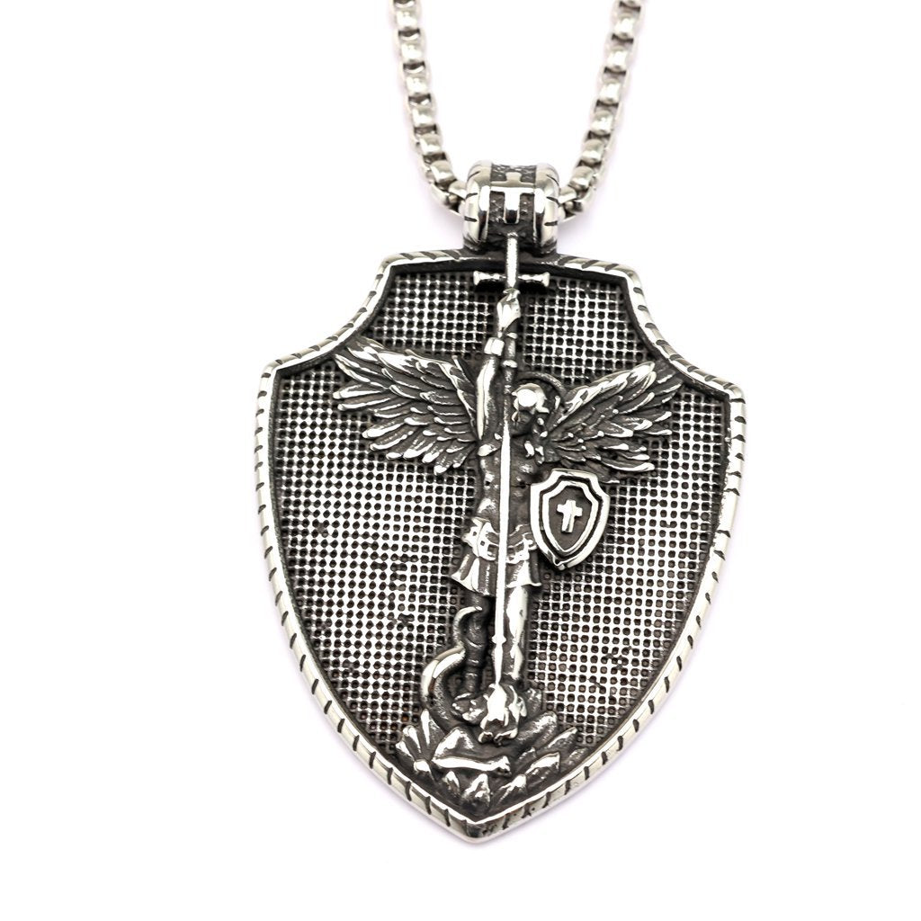 Planderful Archangel Protection Pendant Necklace Unisex Stainless Steel Double Sided Pendant