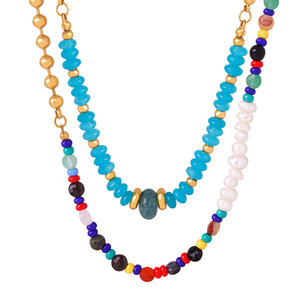 Exquisite Handcrafted Pearl and Stone Necklace with a Vintage Twist