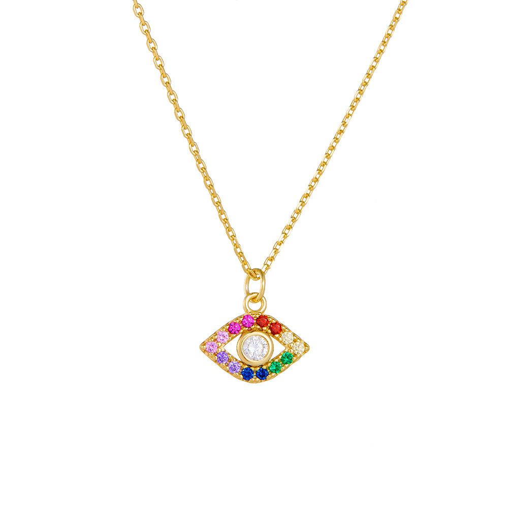 S925 Sterling Silver Classic Wind Color Zircon Eye Necklace Hot-Selling Devil'S Pendant