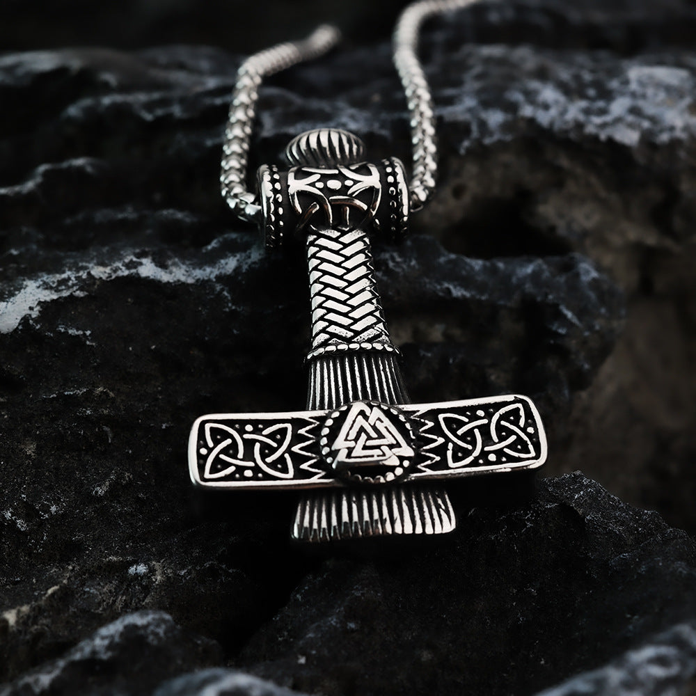 Planderful Shop Viking Pendant Necklace For Men Gold Tone Titanium Steel Triangular Celtic Knot