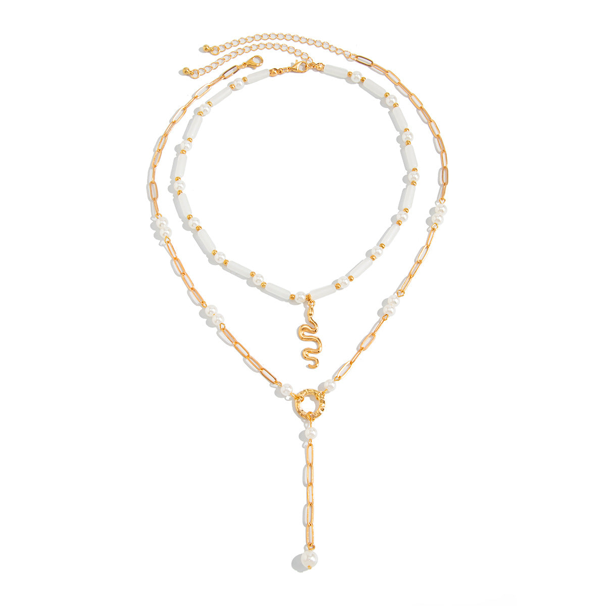 Bamboo Snake & Pearl Cross Y-Necklace