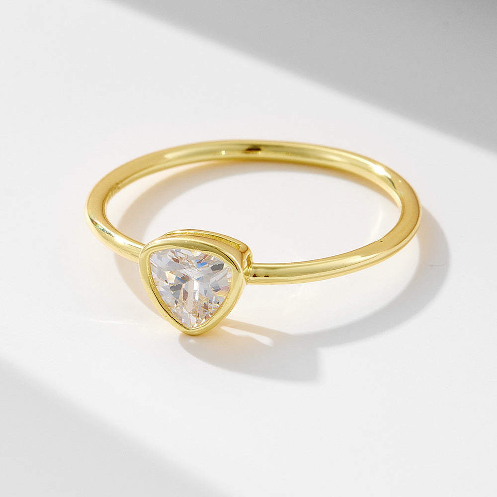 Geometric Triangle Single Zircon Ring 925 Silver Plated 14k Gold Zircon Ring