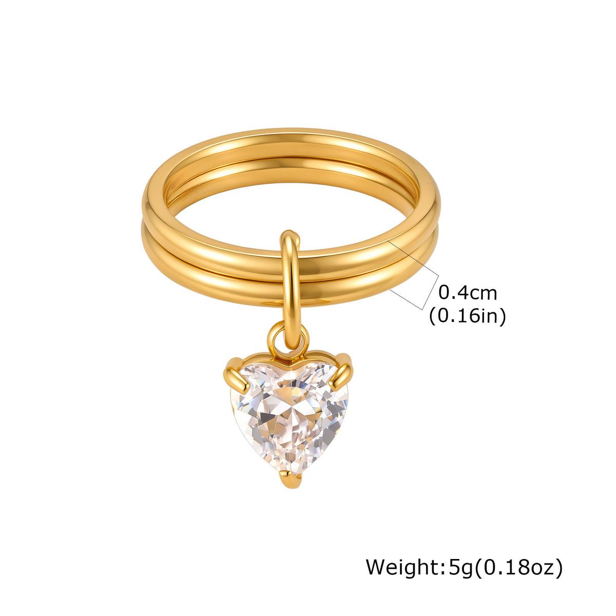 Stainless Steel Double Ring Square White Zircon