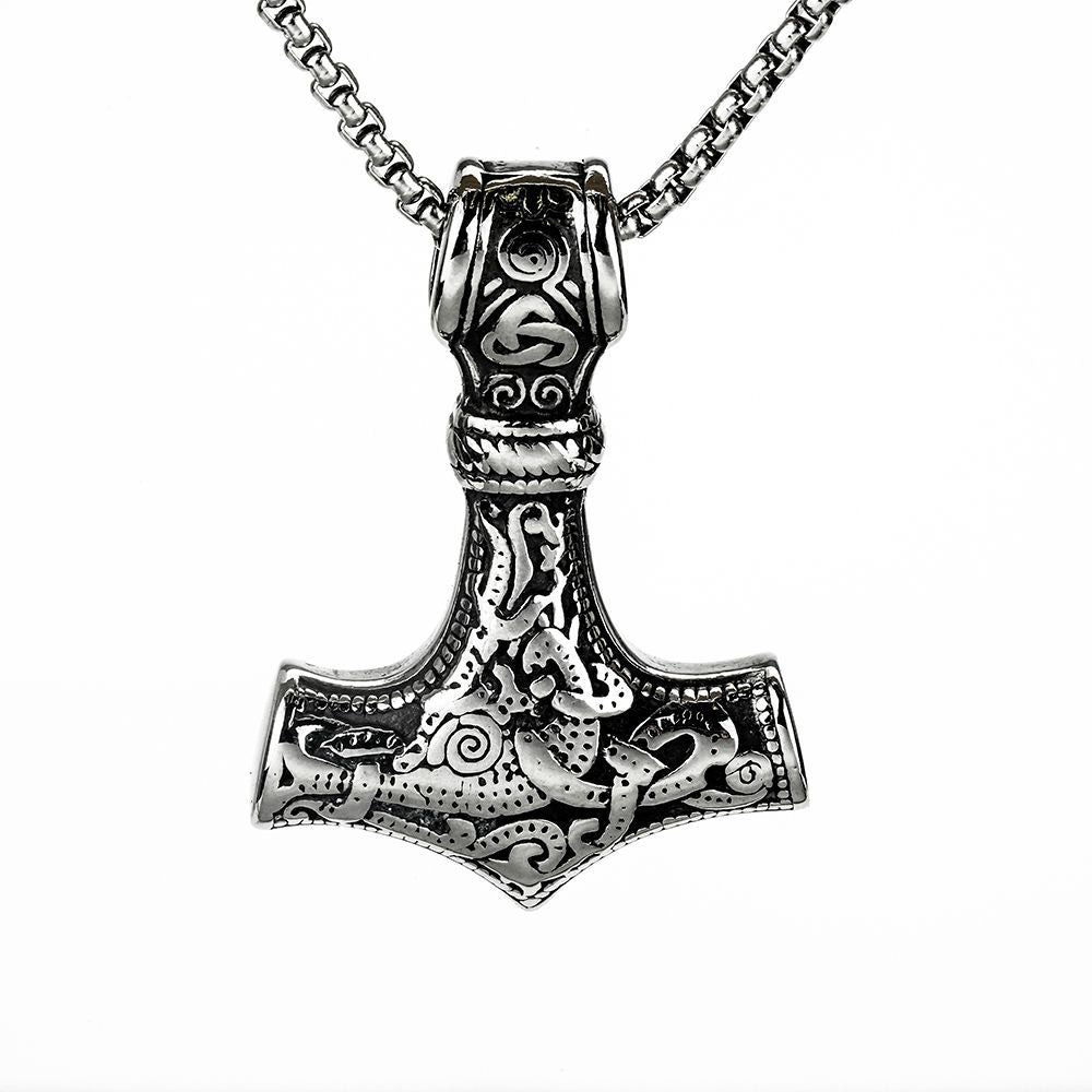 European and American Jewelry Wholesale Titanium Steel Men's Pendant Necklace Retro Viking Thor's Hammer for Men