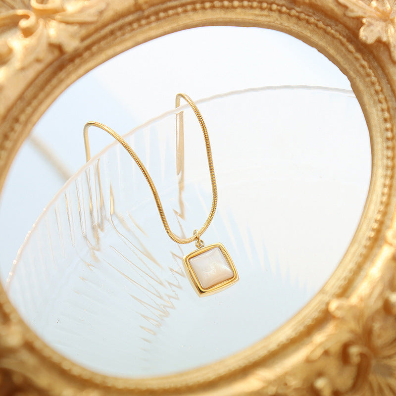 Elegant White Seashell Pendant Necklace with 18K Gold Plating and Snake Chain