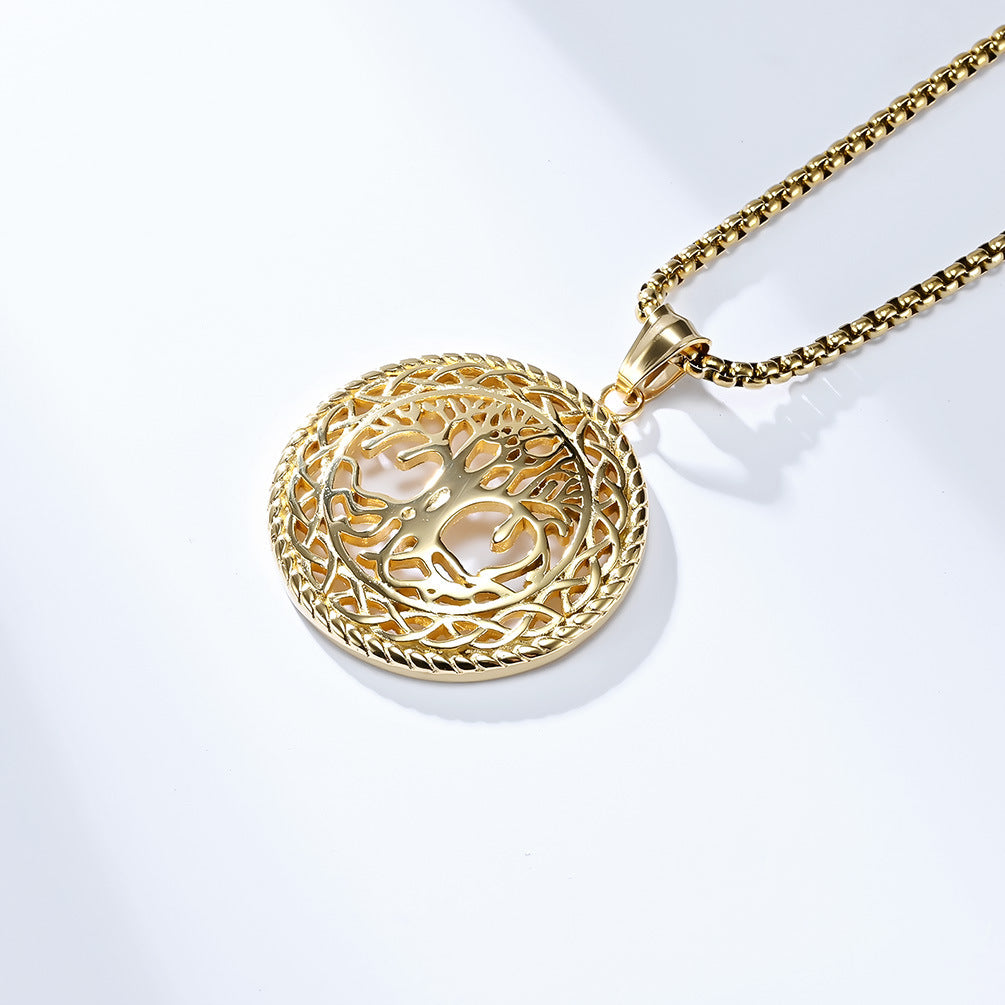 European And American Retro Style Hollow Tree Of Life Titanium Steel Necklace For Men