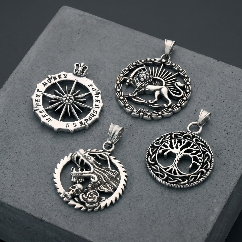Nordic Viking Tree Of Life Pendant Retro Lion King Faucet Compass Stainless Steel Necklace