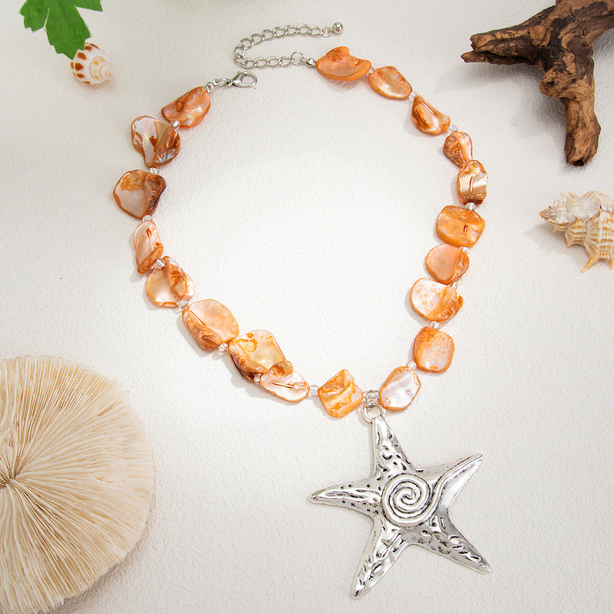 Marine Alloy Starfish Pendant Collarbone Chain Necklace Holiday Wind Irregular Shell Piece
