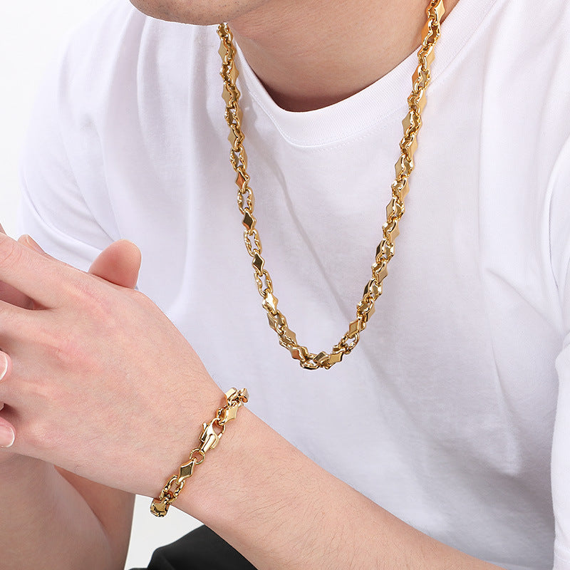 Hip Hop Quadrilateral Necklace Stainless Steel Rhombus Chain