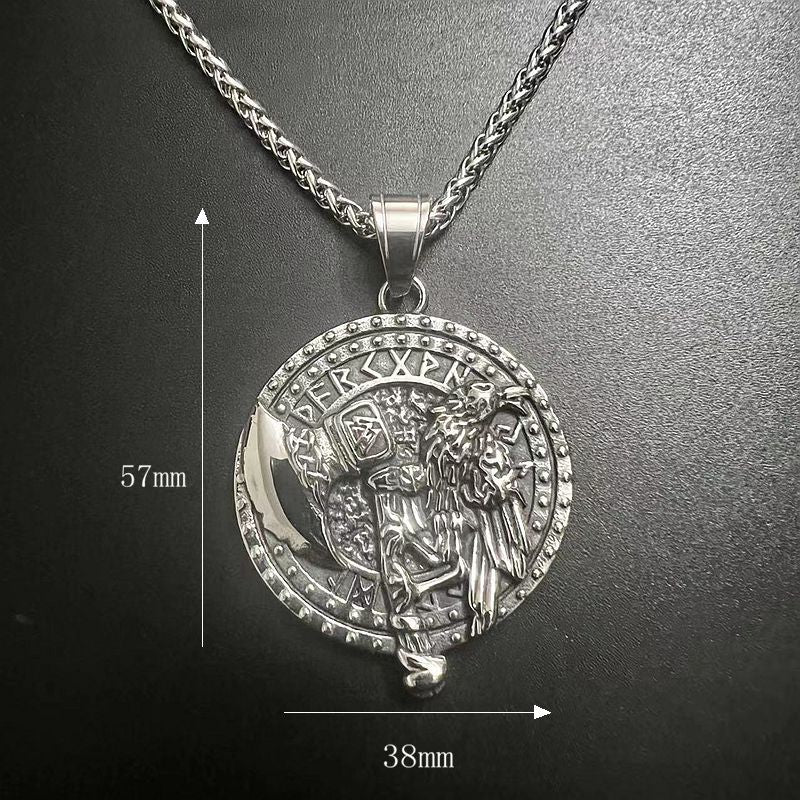 Steel Necklace - Vintage Nordic Viking Raven Tomahawk Pendant For Men With Polished Gold Plated Finish