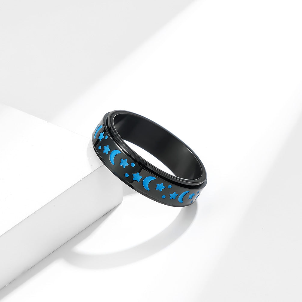 Planderful Everyday Genie Titanium Steel Rotatable Anxiety Relief Ring With Luminous Moon Star Design For Nervous Hands