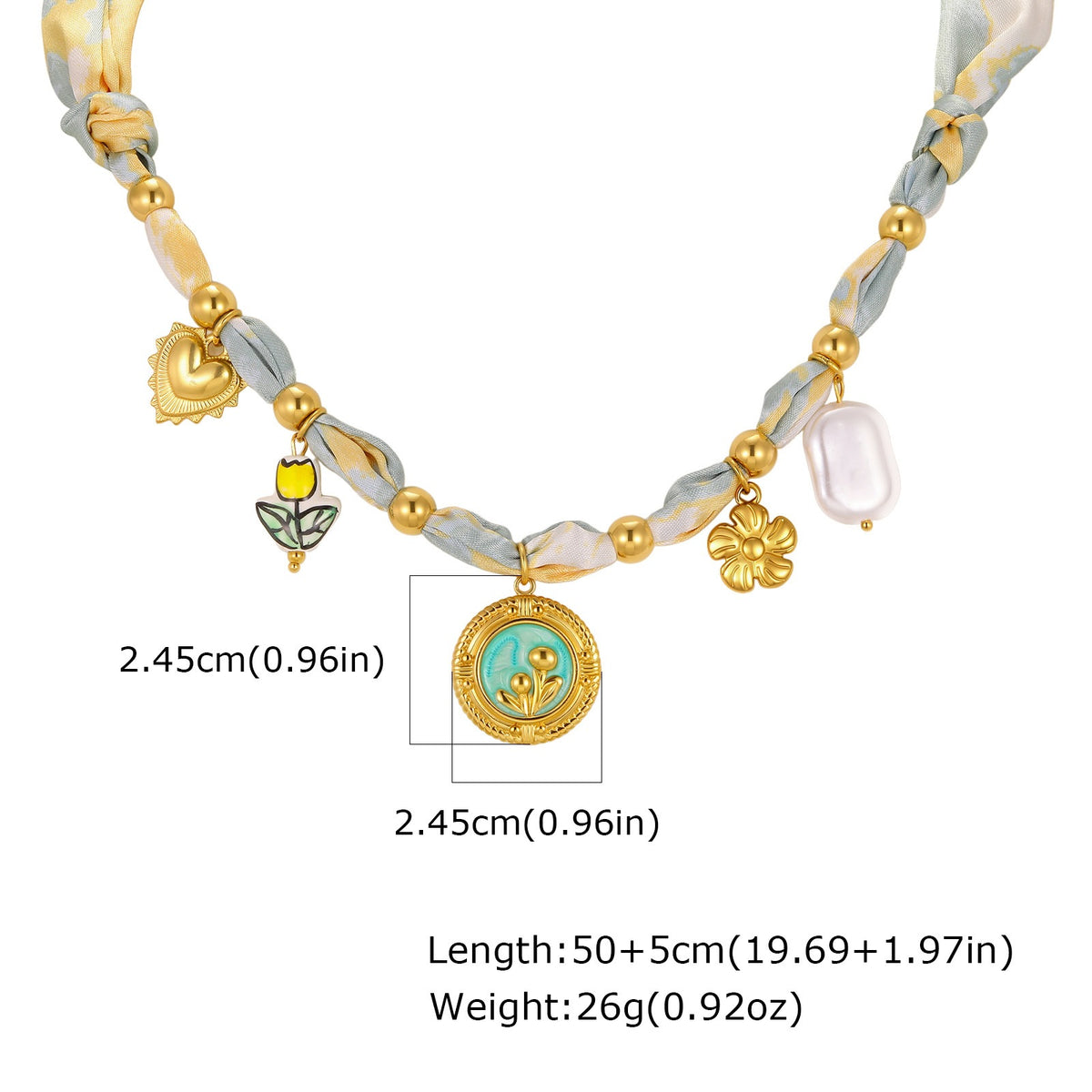 Women's Silk Scarf Necklace Stainless Steel Gold Heart-Shaped Lock Ceramic Silk Scarf