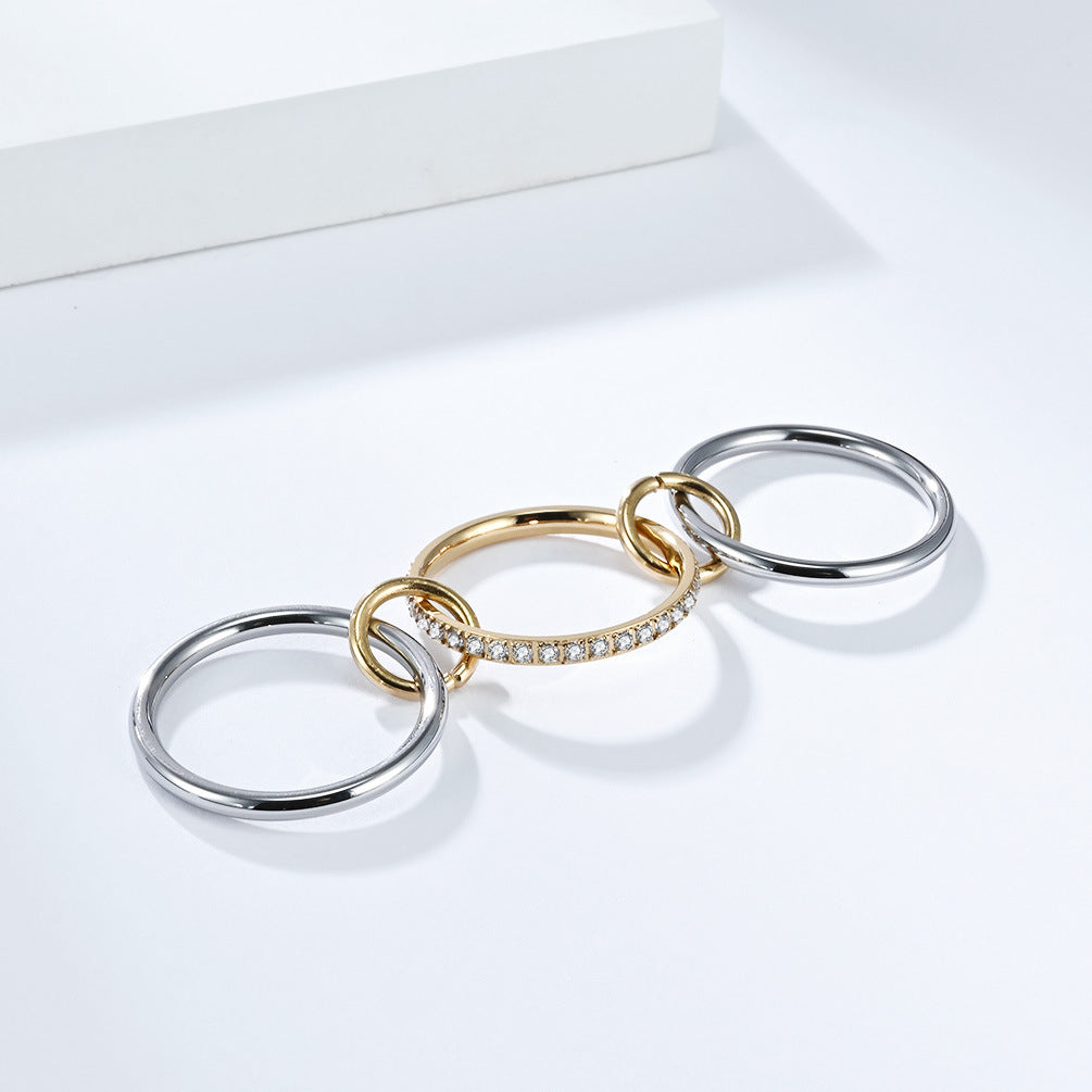 Planderful Everyday Genie Three Layer Stacking Ring With Zircon Light Luxury For Women