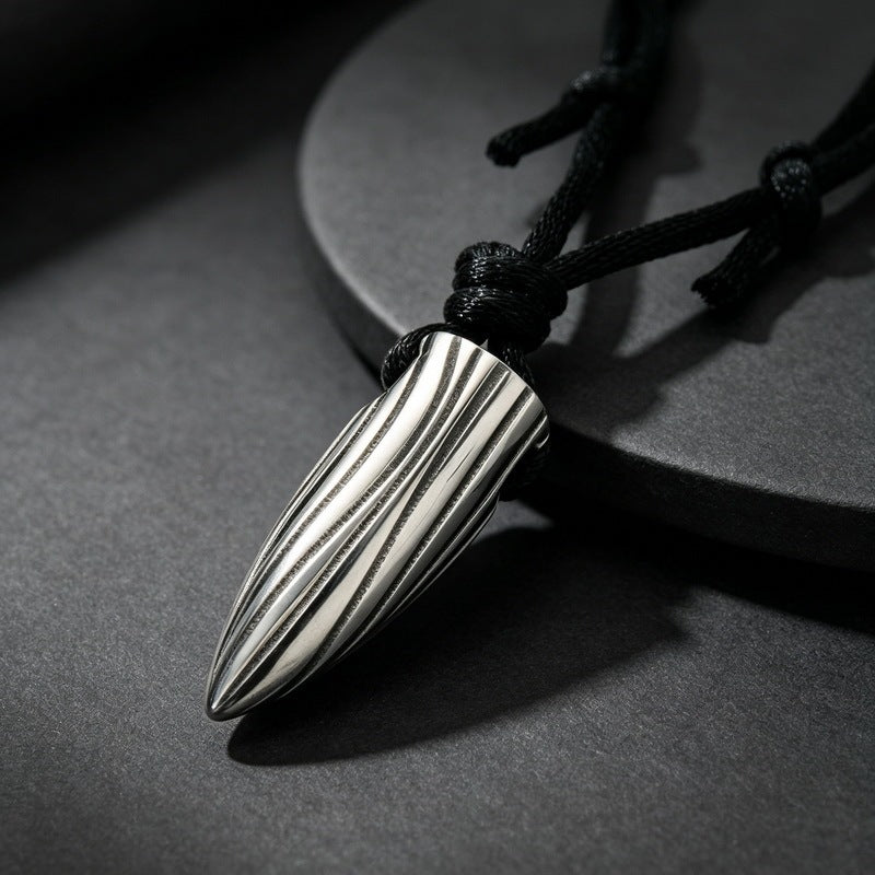 Punk Stainless Steel Textured Bullet Pendant Knot Necklace Retro Old Totem Men's Pendant