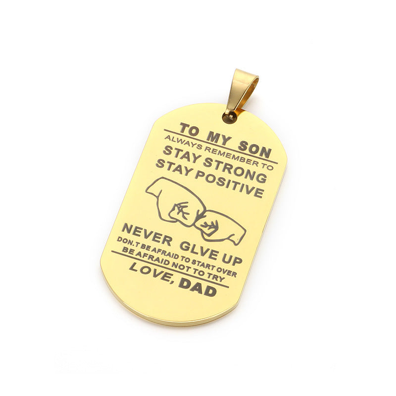 Popular Laser Stainless Steel To My Son English Letters Father'S Day Military Pendant Necklace