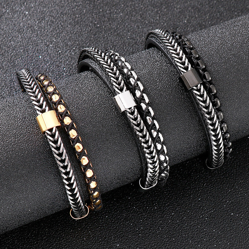 Planderful Mens Leather Rope Bracelet Magnet Buckle Classic