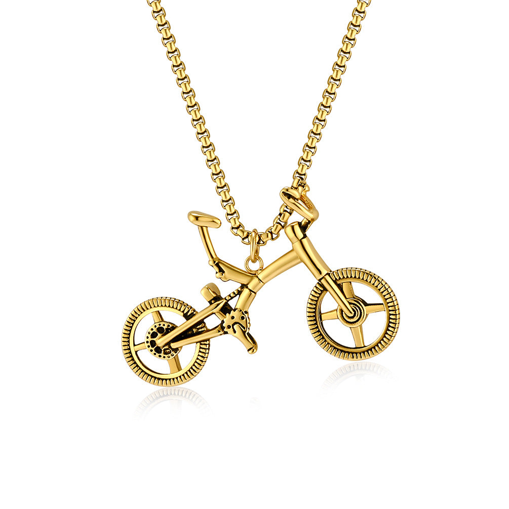 Planderful Steel Bike Pendant Necklace For Cycling Fans Durable Titanium Finish Gift Idea