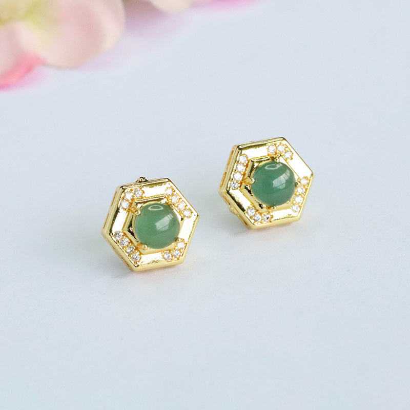 Blue-Water Jadeite Square Halo Stud Earrings