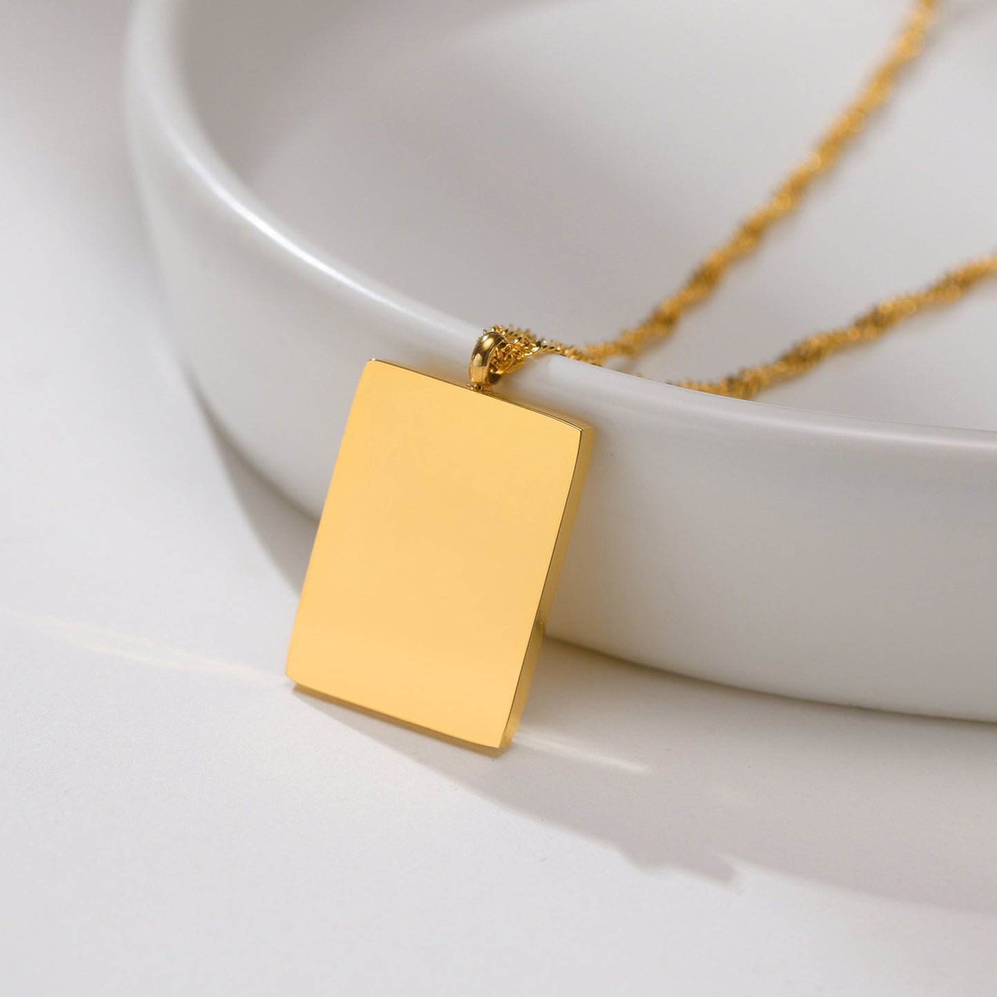 Stainless Steel Gold Checkerboard Geometric Pendant Necklace