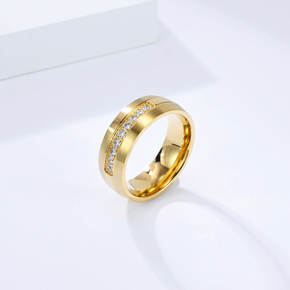 Planderful Titanium Steel Zircon Ring For Couples Matte Finish High End Fashion Jewelry