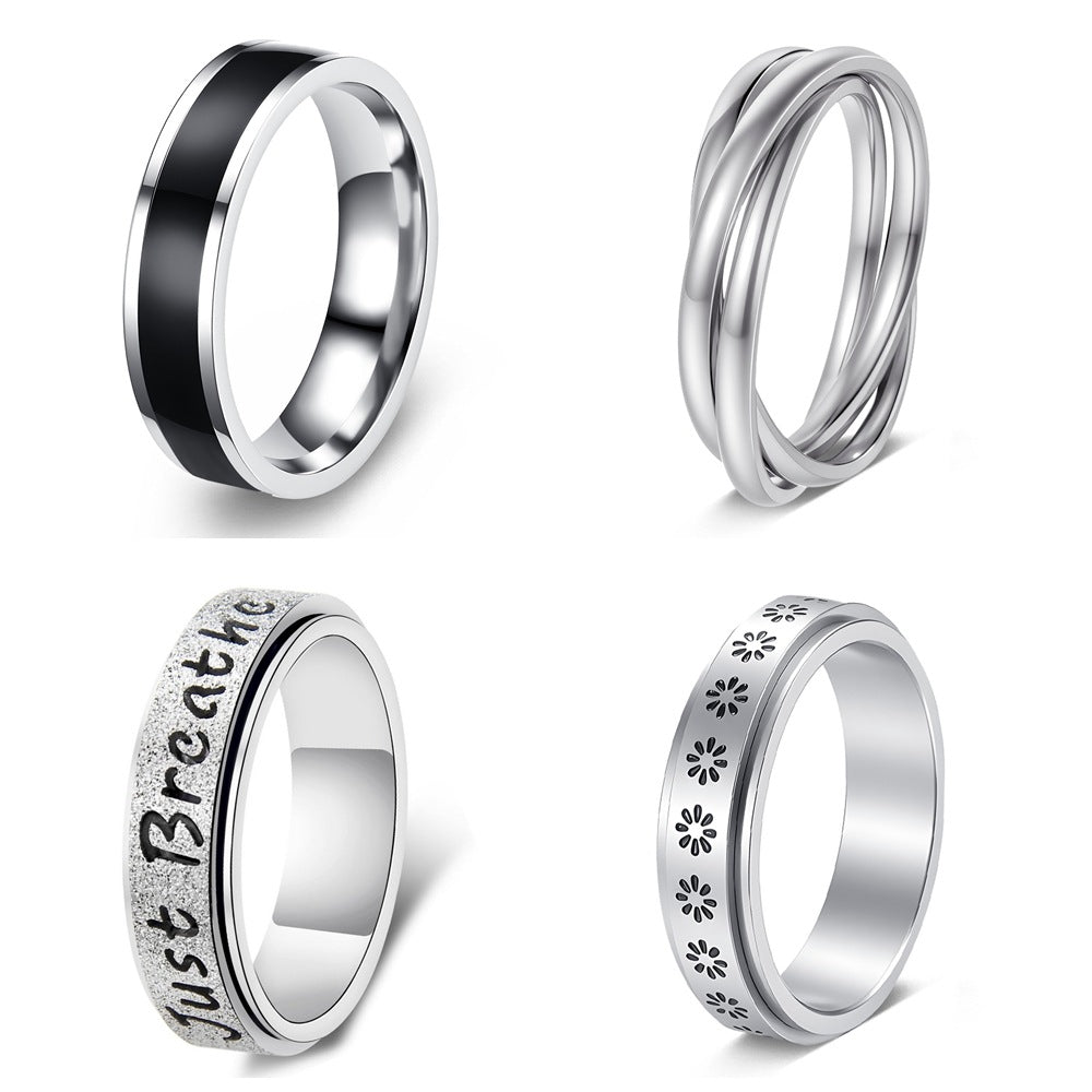 Planderful Collection Everyday Genie Titanium Steel Rotating Ring for Anxiety Relief Mindfulness Unisex Flower Design