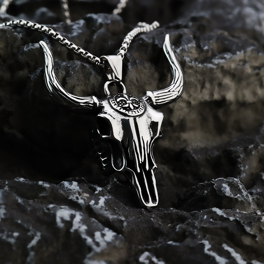 Retro Stainless Steel Men's Pendant Large Bull Head Necklace