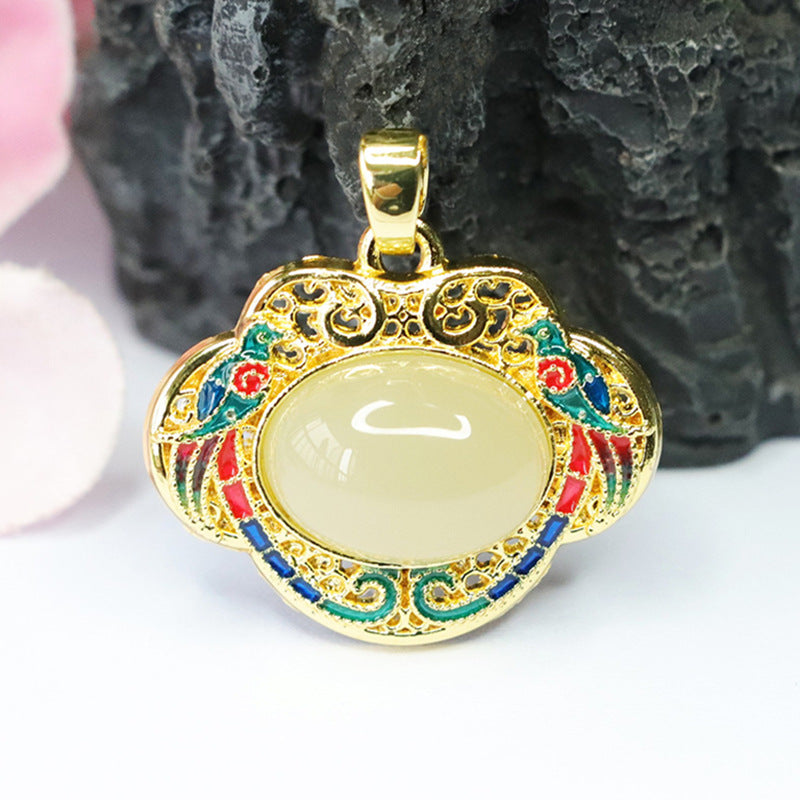 China-Chic Enamel Jade Ruyi Lock Pendant by Planderful