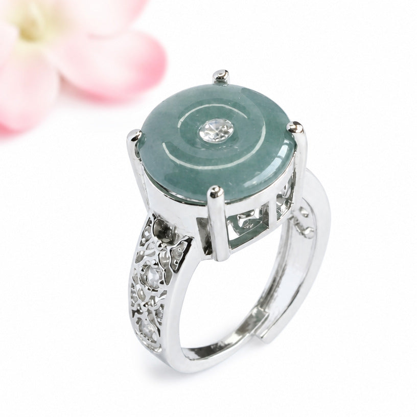 Blue-Water Jadeite Peace Buckle Ring