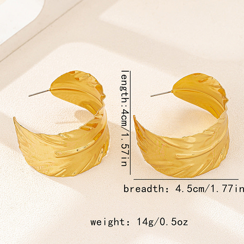 Planderful Vienna Verve Earrings – Exaggerated Metal C-Shaped Leaf Design
