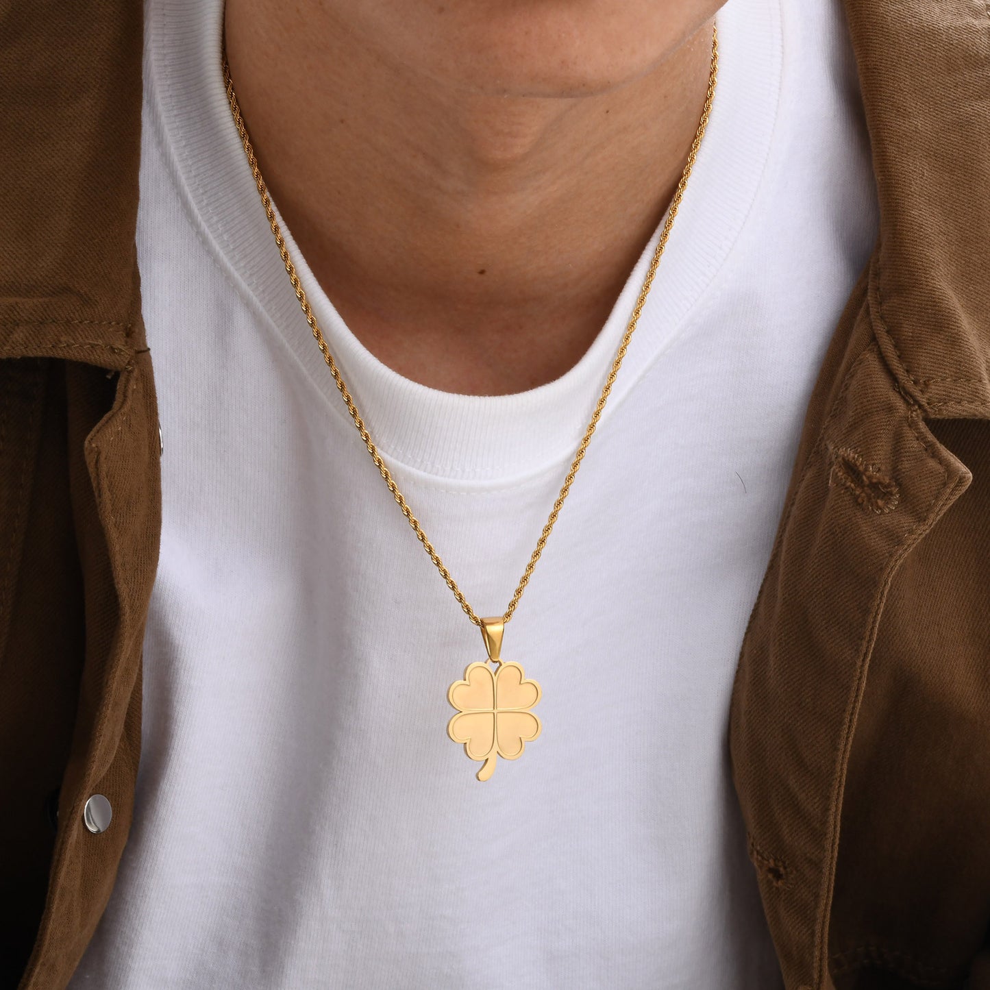 Jewelry Stainless Steel Four-Leaf Pendant Necklace Unisex