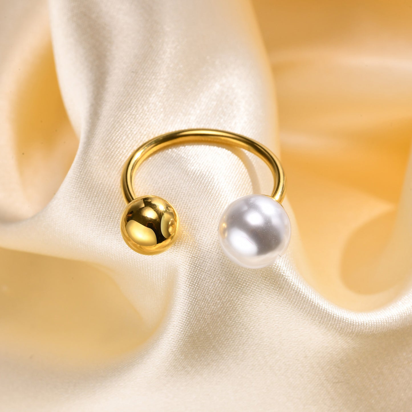 European And American Pearl Open Ring Women's Stainless Steel Gold 18K Accessories