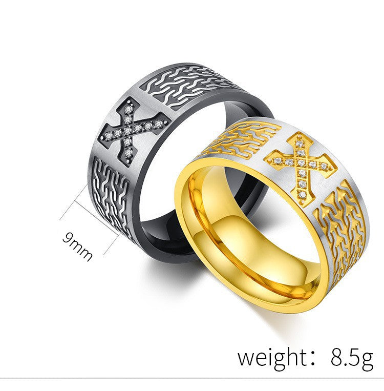 Stainless Steel Plated 18k Gold Zircon Cross Ring – Cross