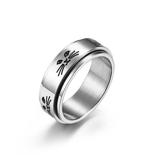 Planderful Everyday Genie Cat Spinner Ring Titanium Steel Decompression Ring For Cat Lovers