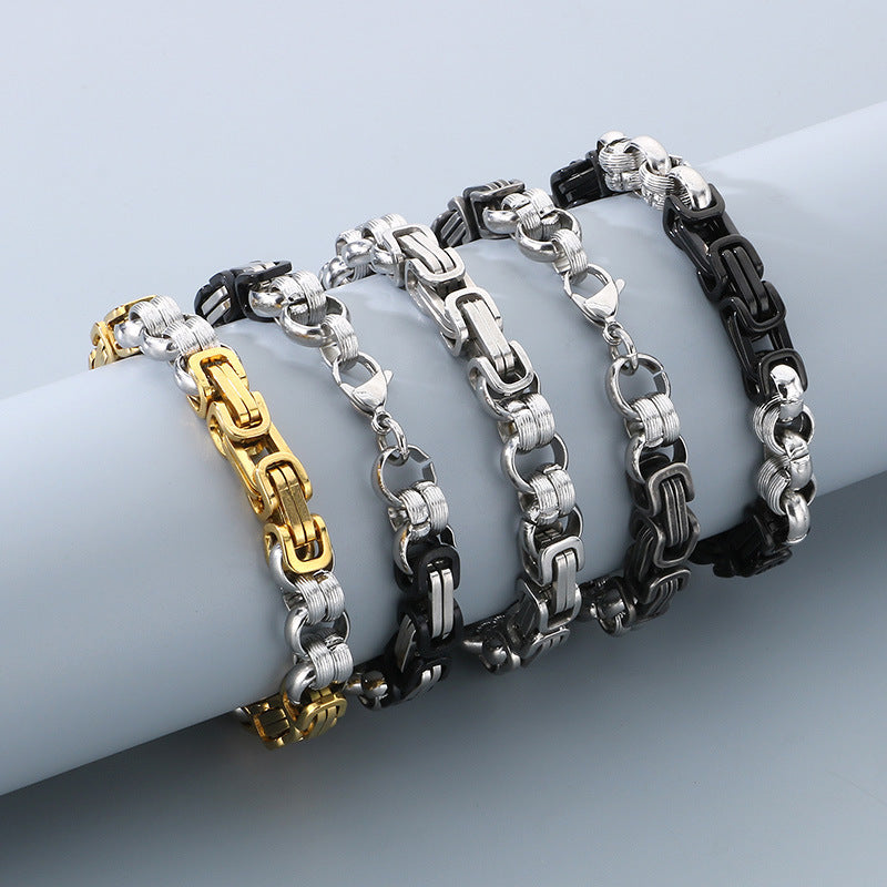 Hand-Spliced O-Chain Byzantine Festival Chain Two-Color Titanium Steel Men's Bracelet