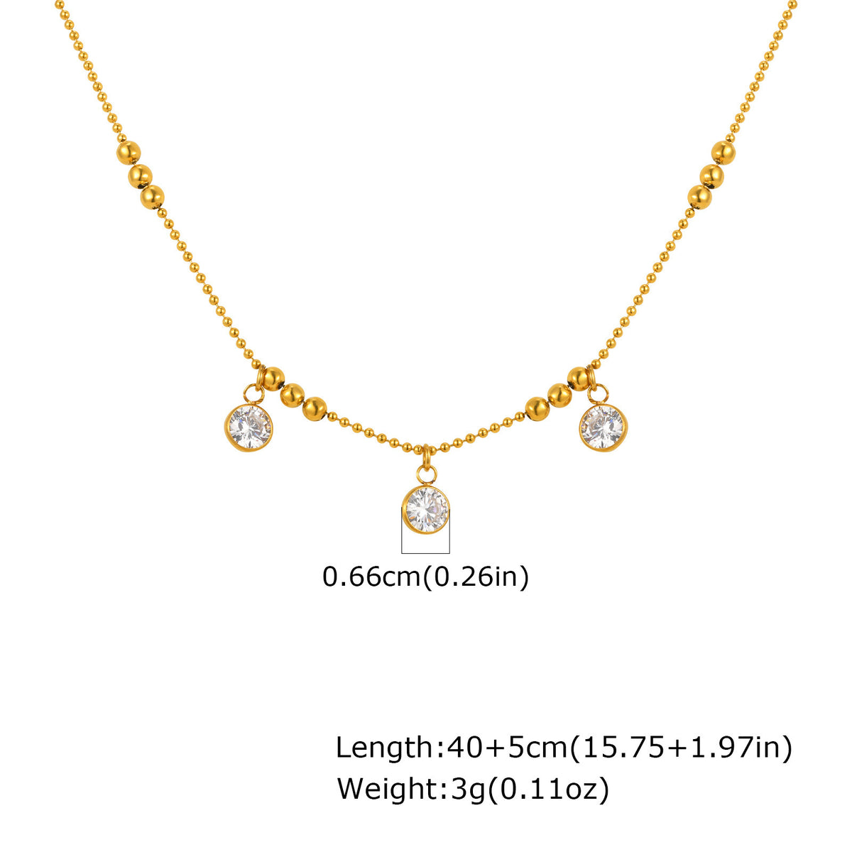 Wind Lady Collarbone Chain – Stainless Steel Bead Chain 3 Zircon Necklace