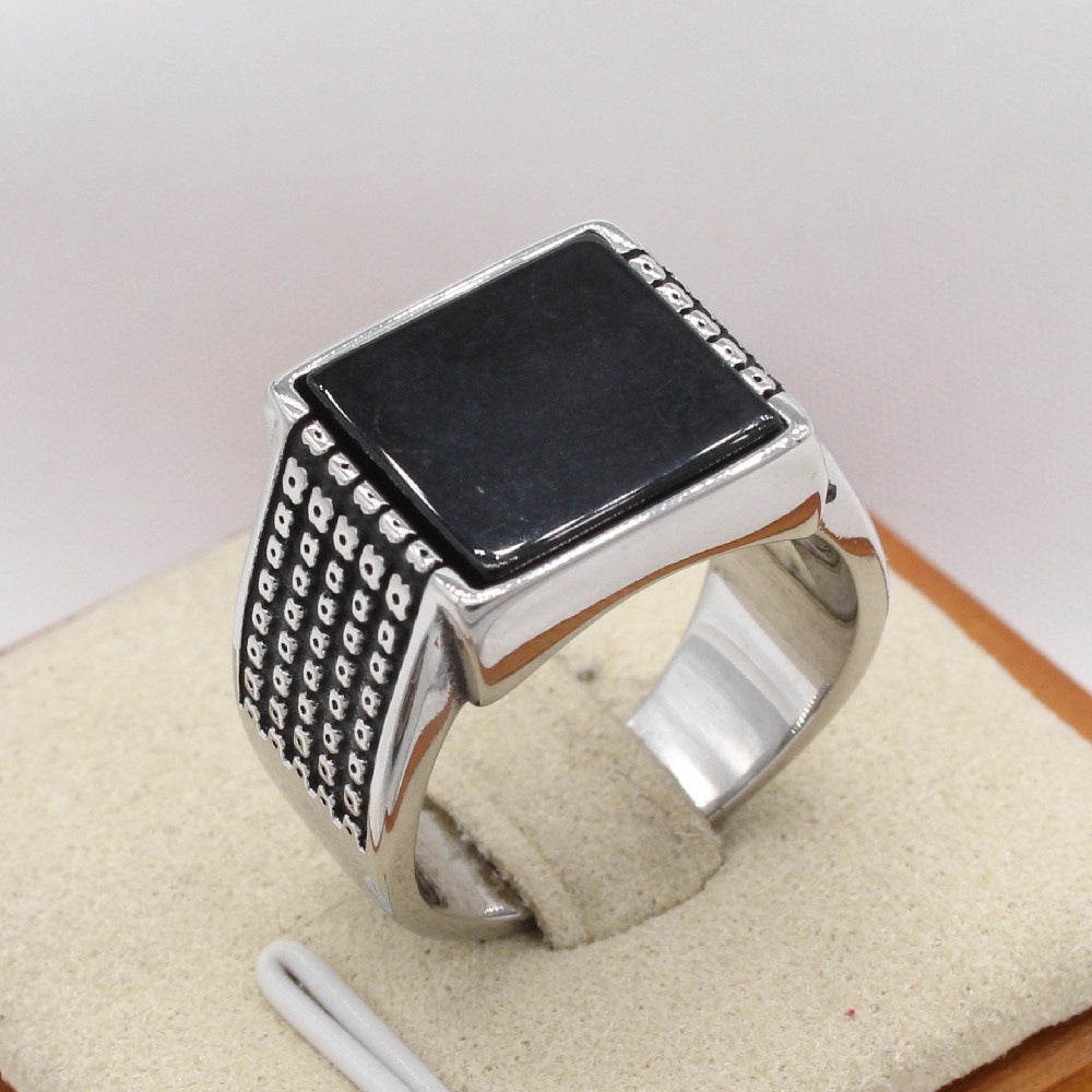 Planderful Titanium Steel Ring For Men Unisex Retro Square Gemstone Protection Statement Everyday Genie Collection