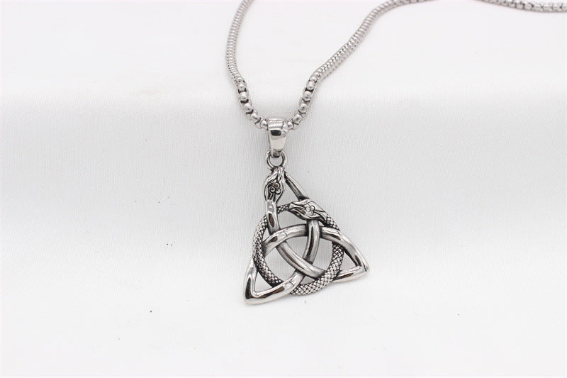 Titanium Steel Snake Triangle Pendant For Men And Unisex Durable Protection Symbol Everyday Genie Planderful